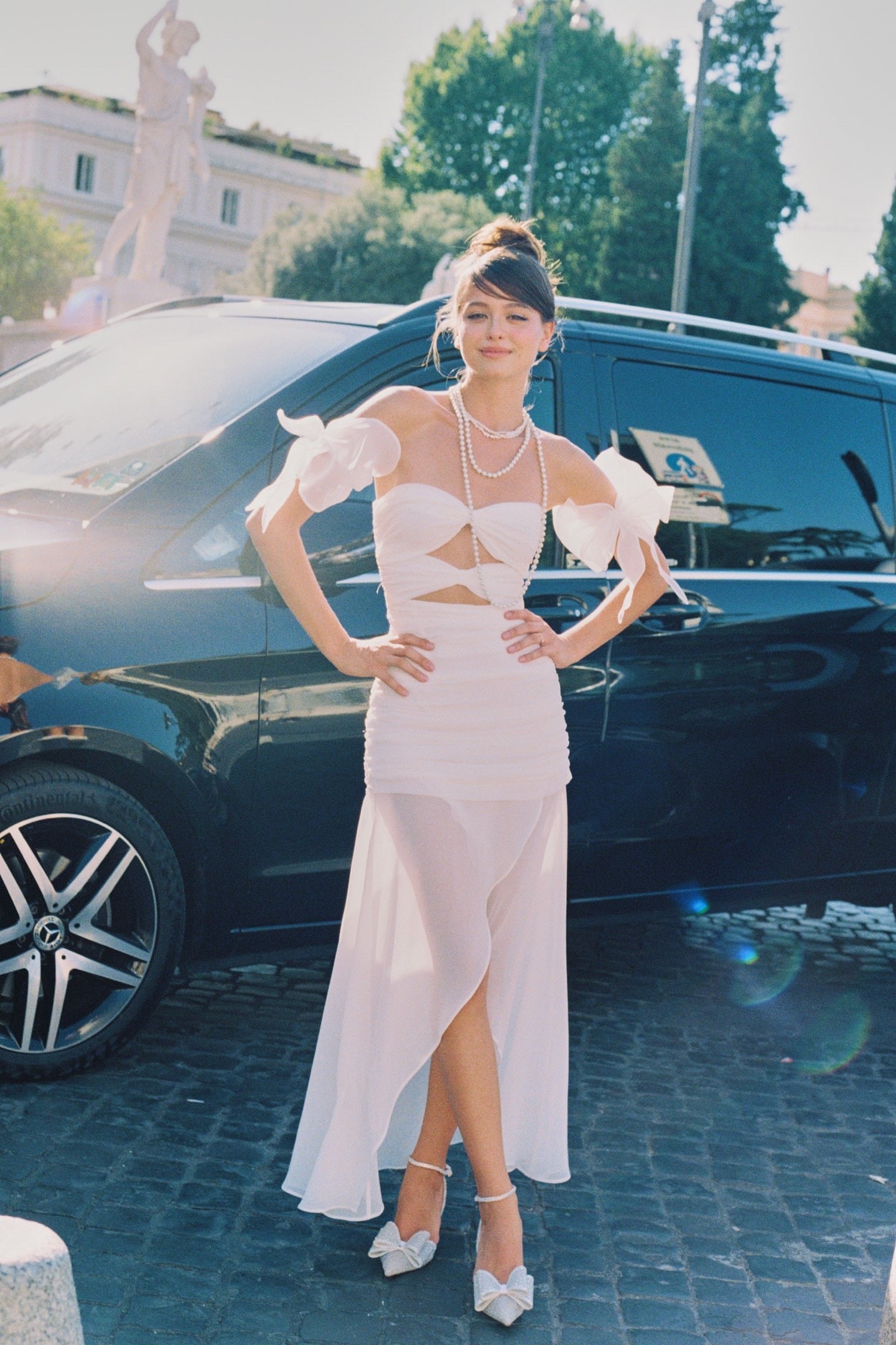 MINPURA White Bow Midi Dress