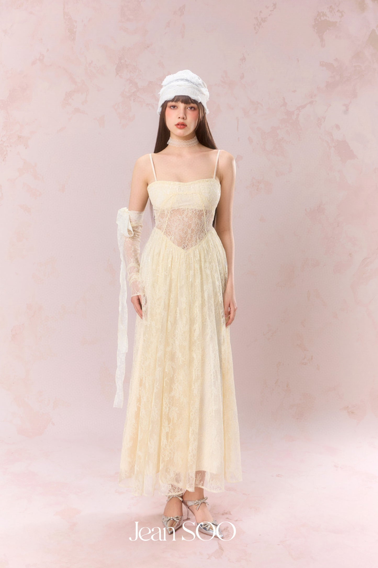 JEAN SOO Yellow Lace Maxi Dress
