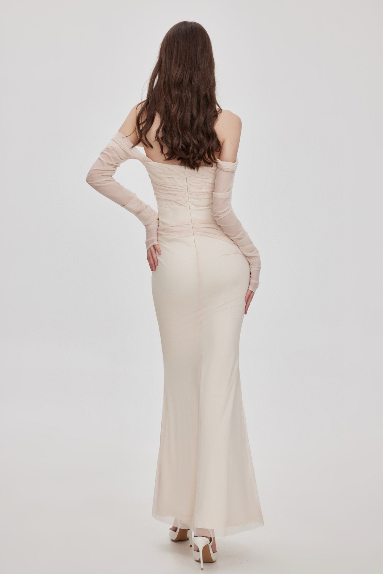 SHEERLUCK Nude & Black Fishtail maxi dress