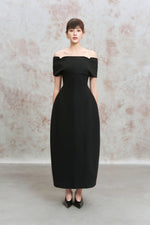 Black Off-shoulder Aylor Sculpted Midi Dress