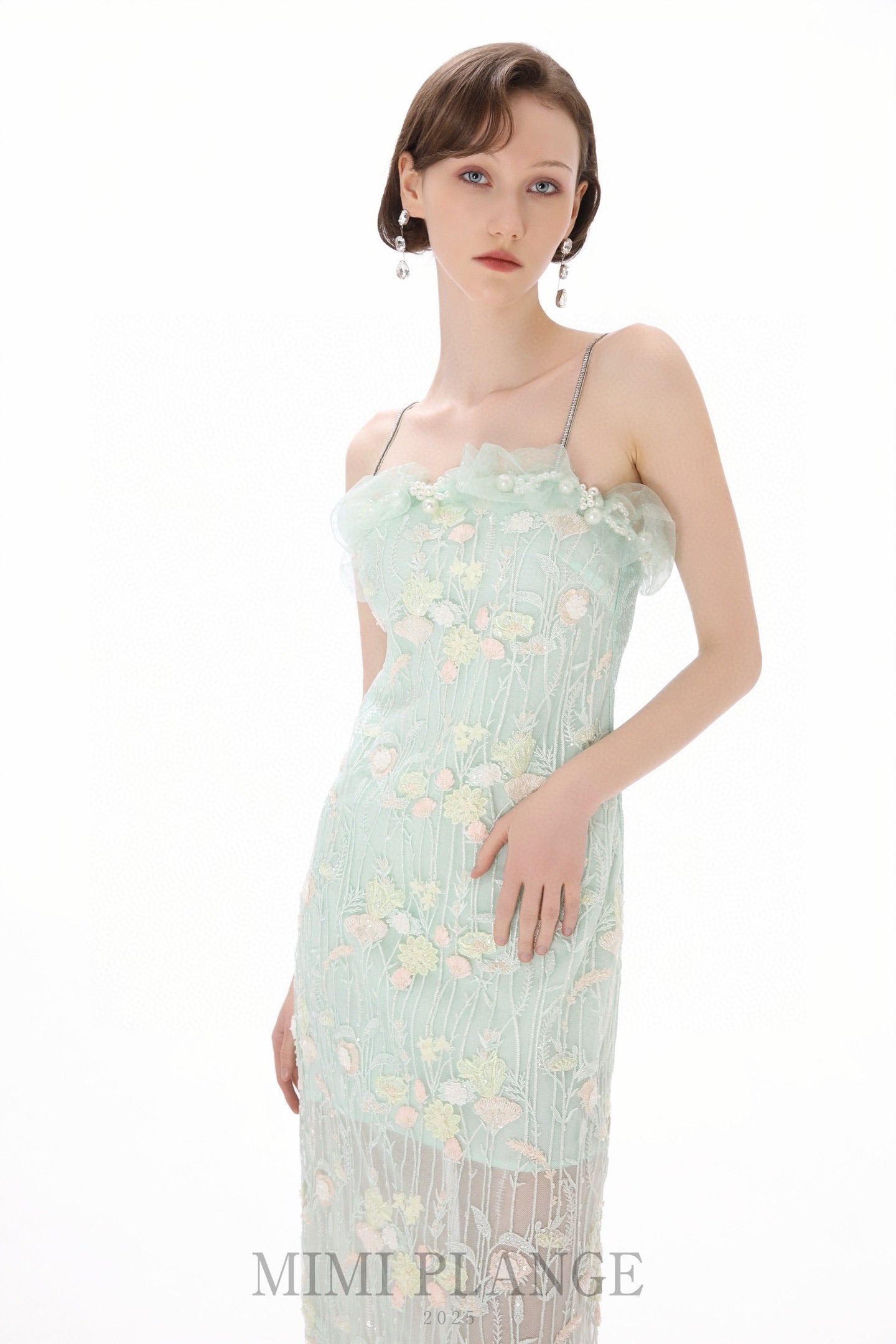 MIMI PLANGE Mint Floral Midi Dress