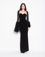 Black Cuff Mermaid Maxi Dress Maxi Dress & Oxa Velvet Feather Jacket