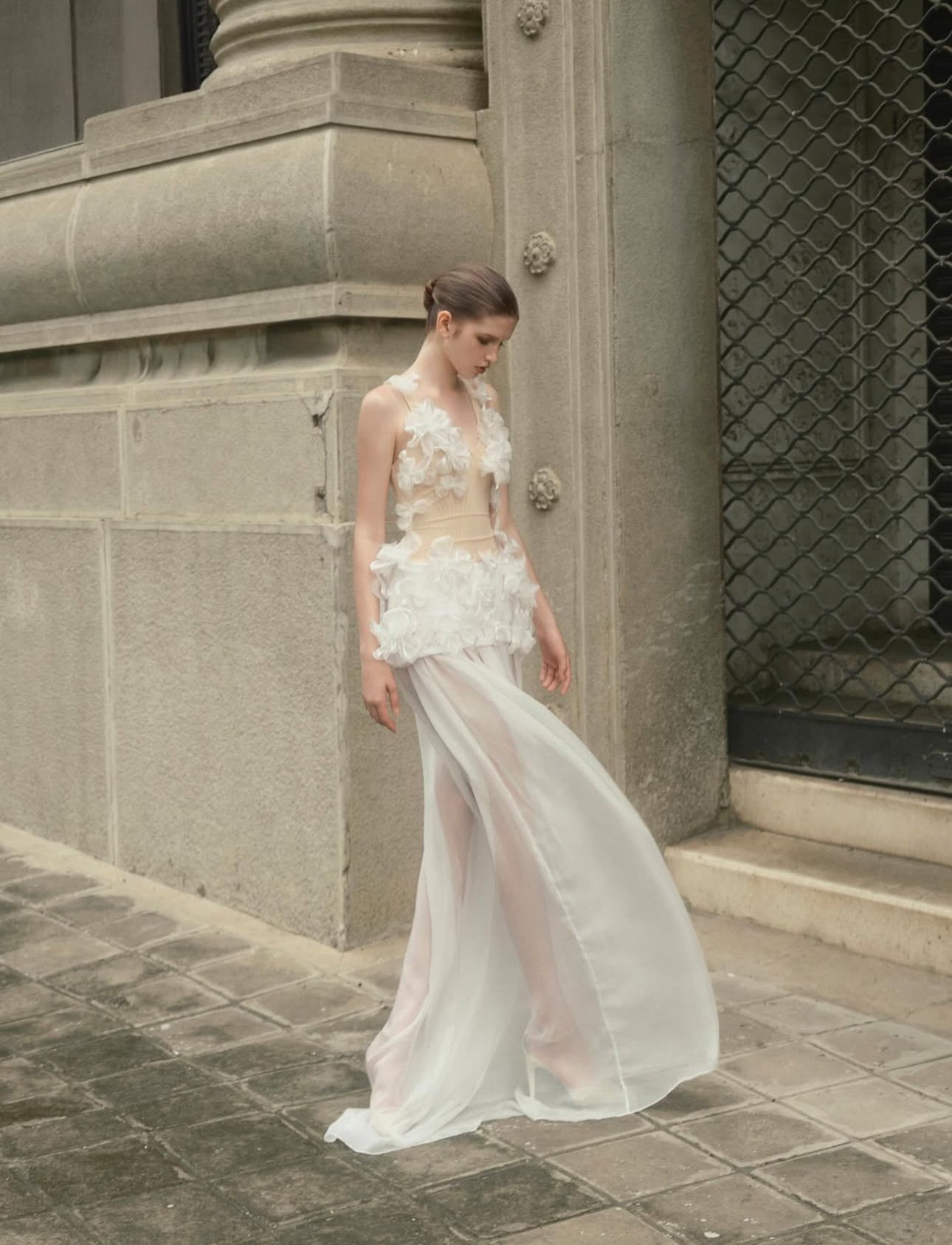 MAEL FEMME Nude Vivian Flower Maxi Dress