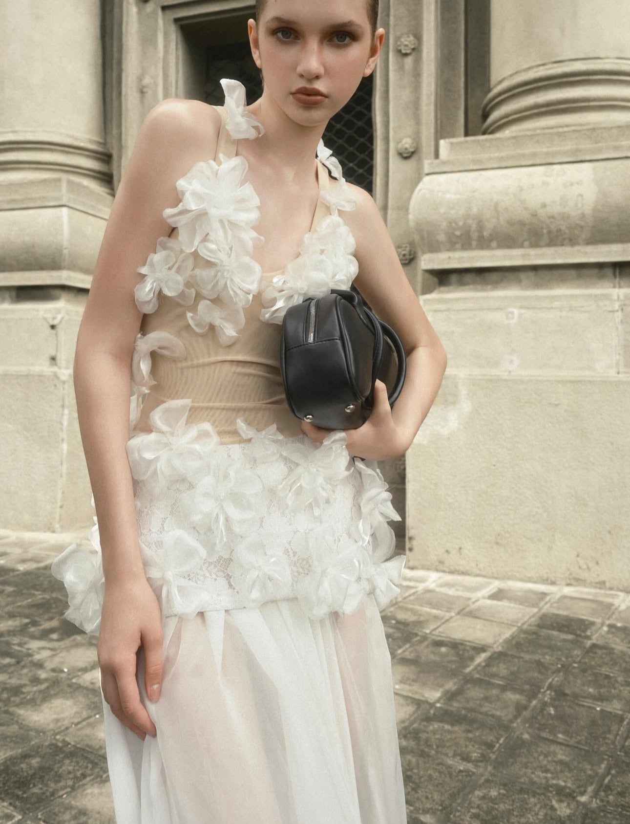 MAEL FEMME Nude Vivian Flower Maxi Dress