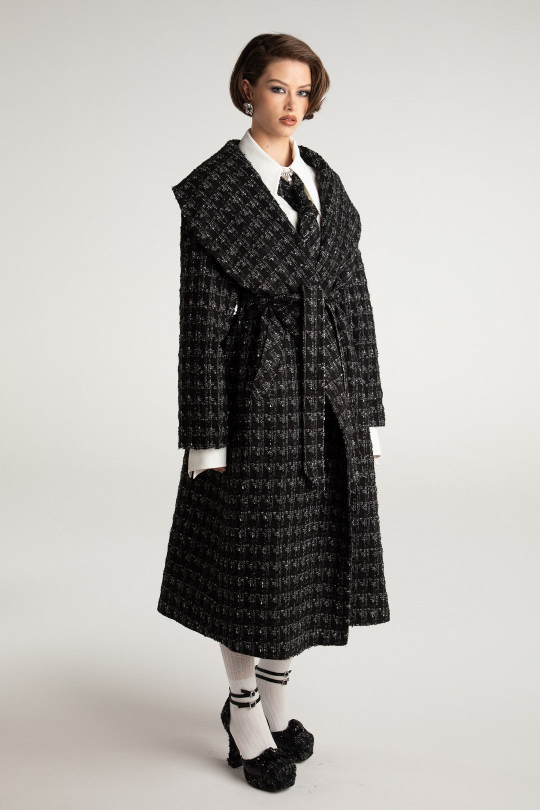 Nana Jacqueline black Plaid lapel coat