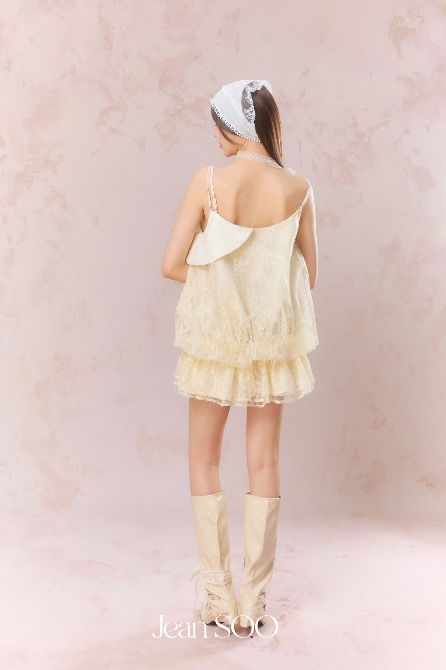 JEAN SOO Yellow Lace Flower Mini Dress