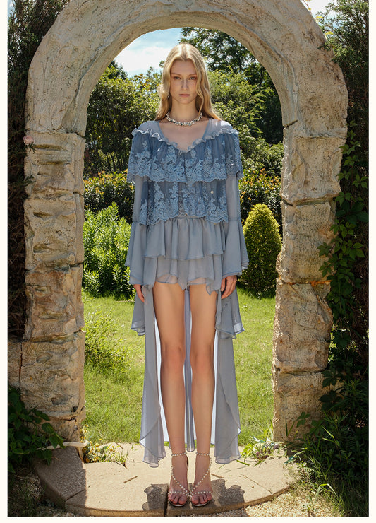 SHEERLUCK Blue Top & Mini Skirt