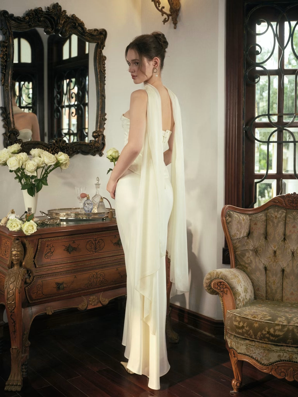 White Satin Yulia Corser Top & Silk Maxi Skirt