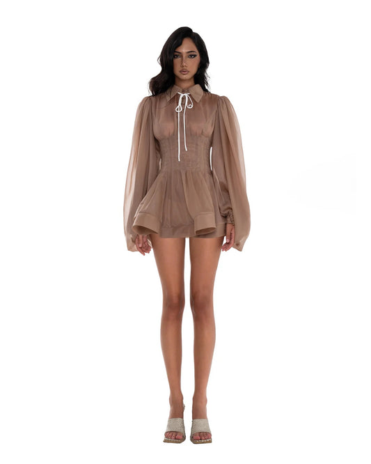 HUELLEY ROSE Brown Charlotte Mini Dress