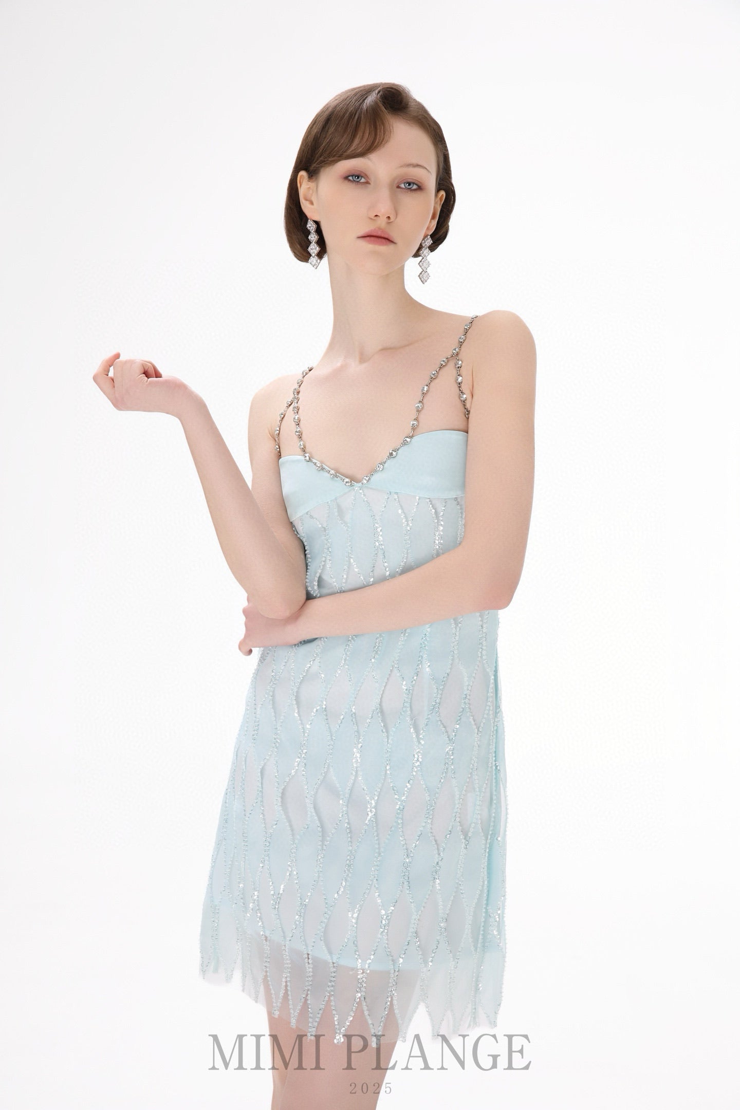 MIMI PLANGE Blue Diamond Mini Dress