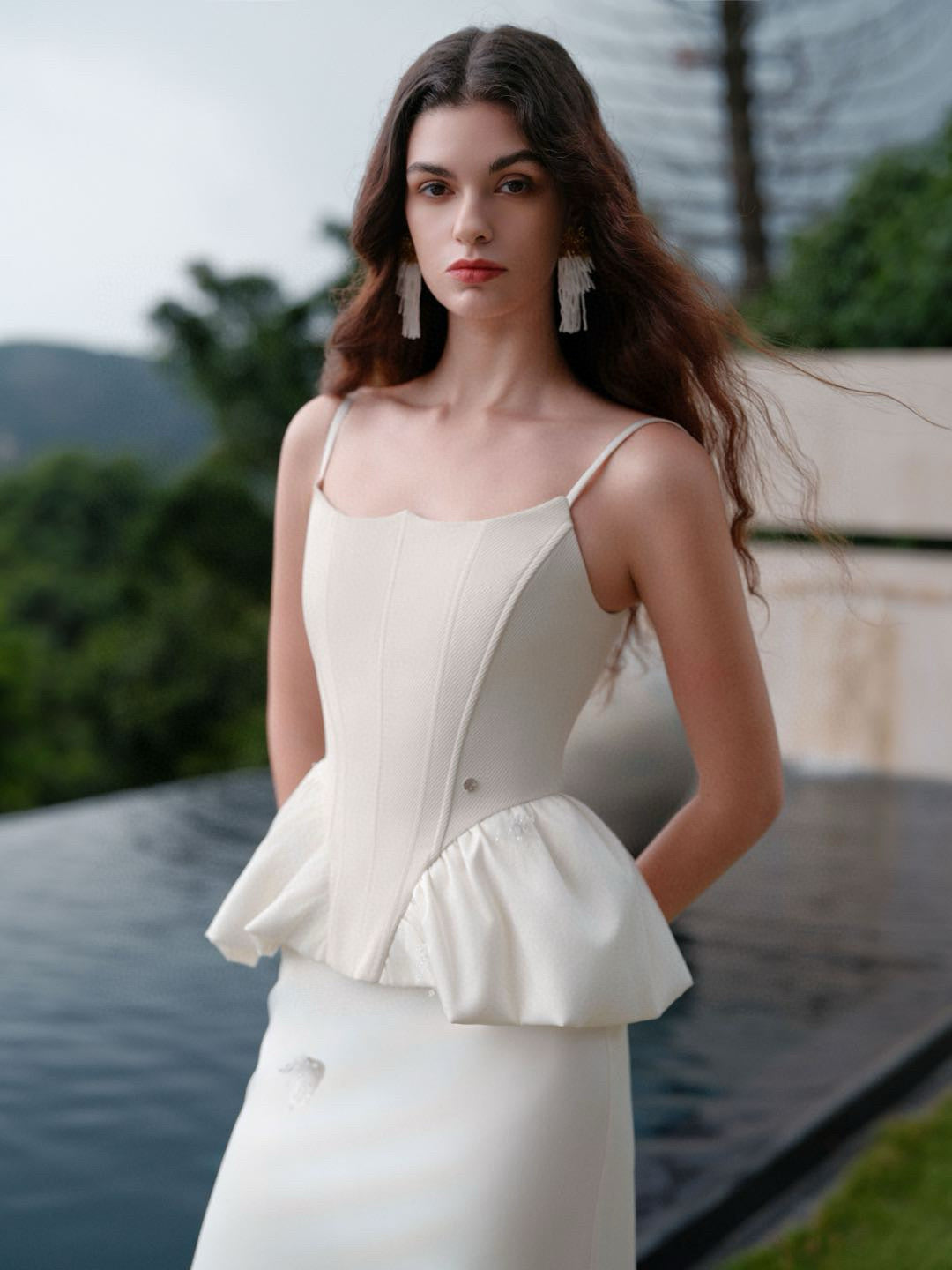 SHEERLUCK White Zali Satin Set Satin Top& Skirt