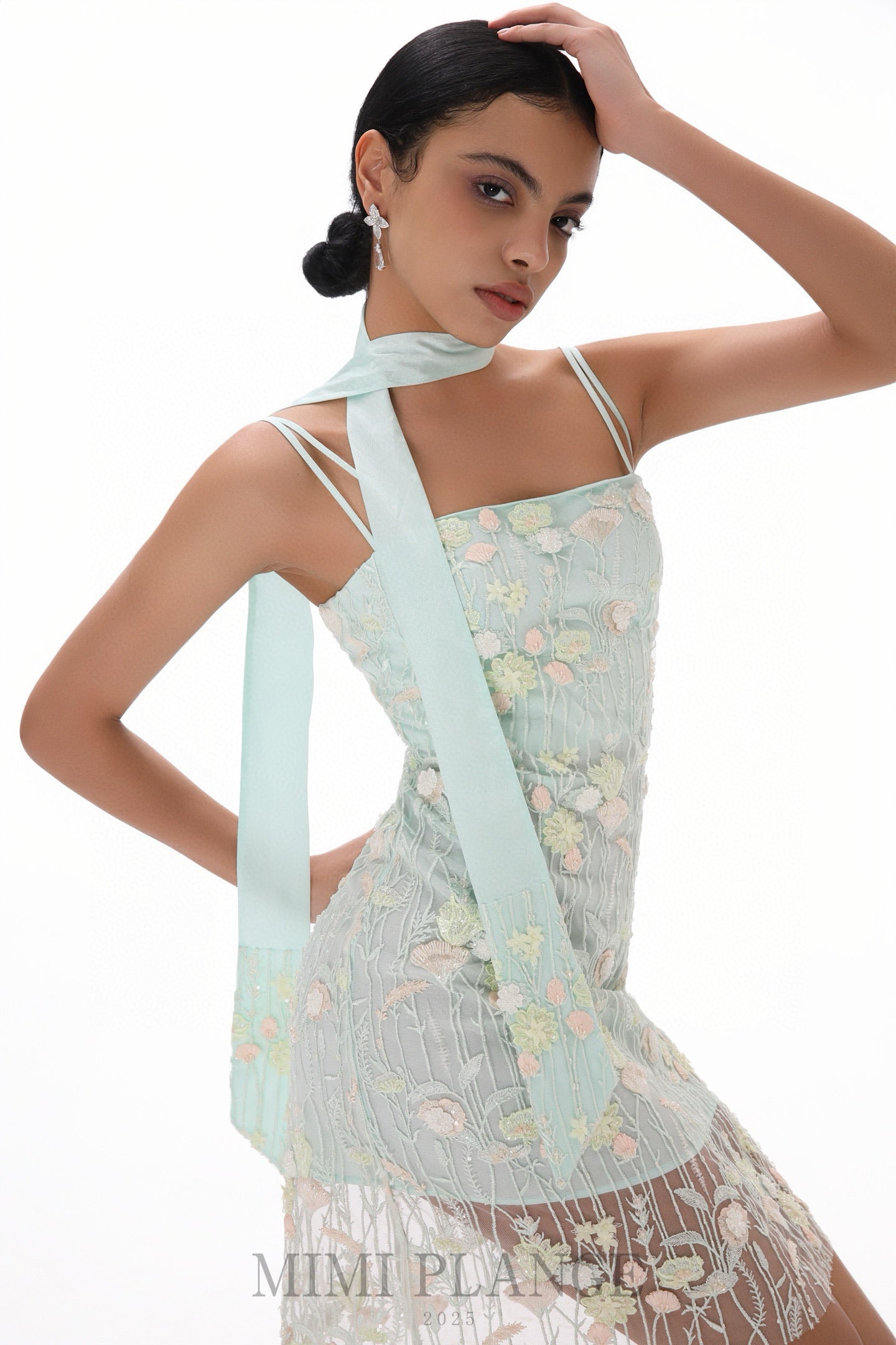 MIMI PLANGE Mint Floral Mini Dress