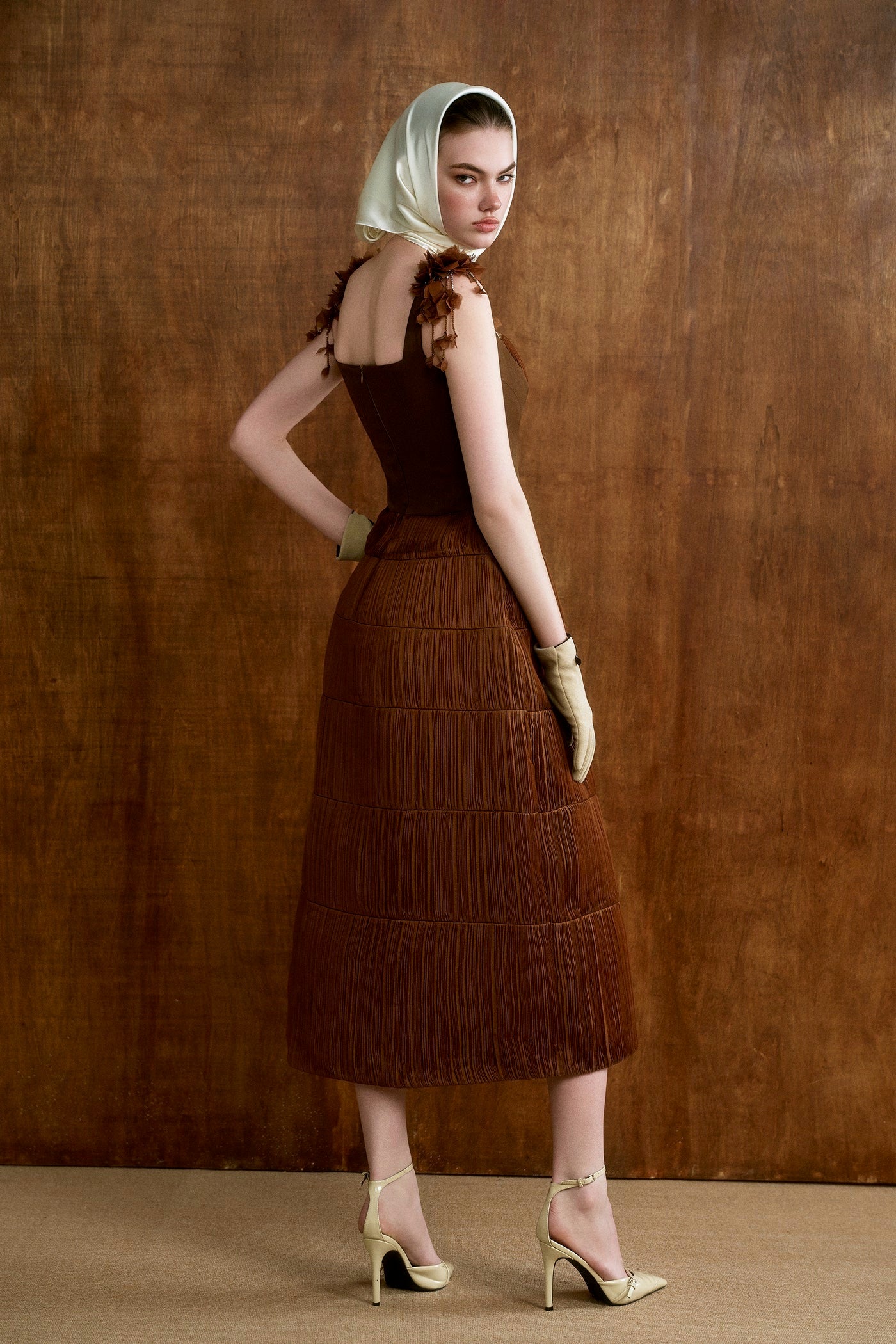 CICI Brown Elegant Vacation Terrina Strap-detail Midi Dress