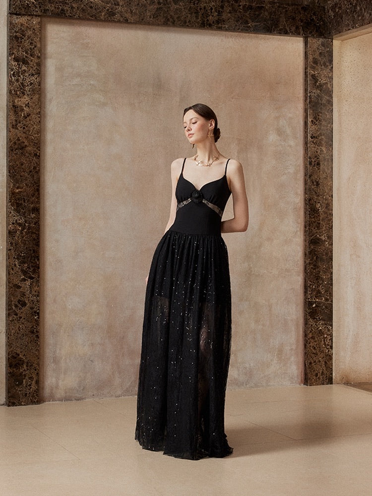 Fa sogno Black Rosy Maxi Dress