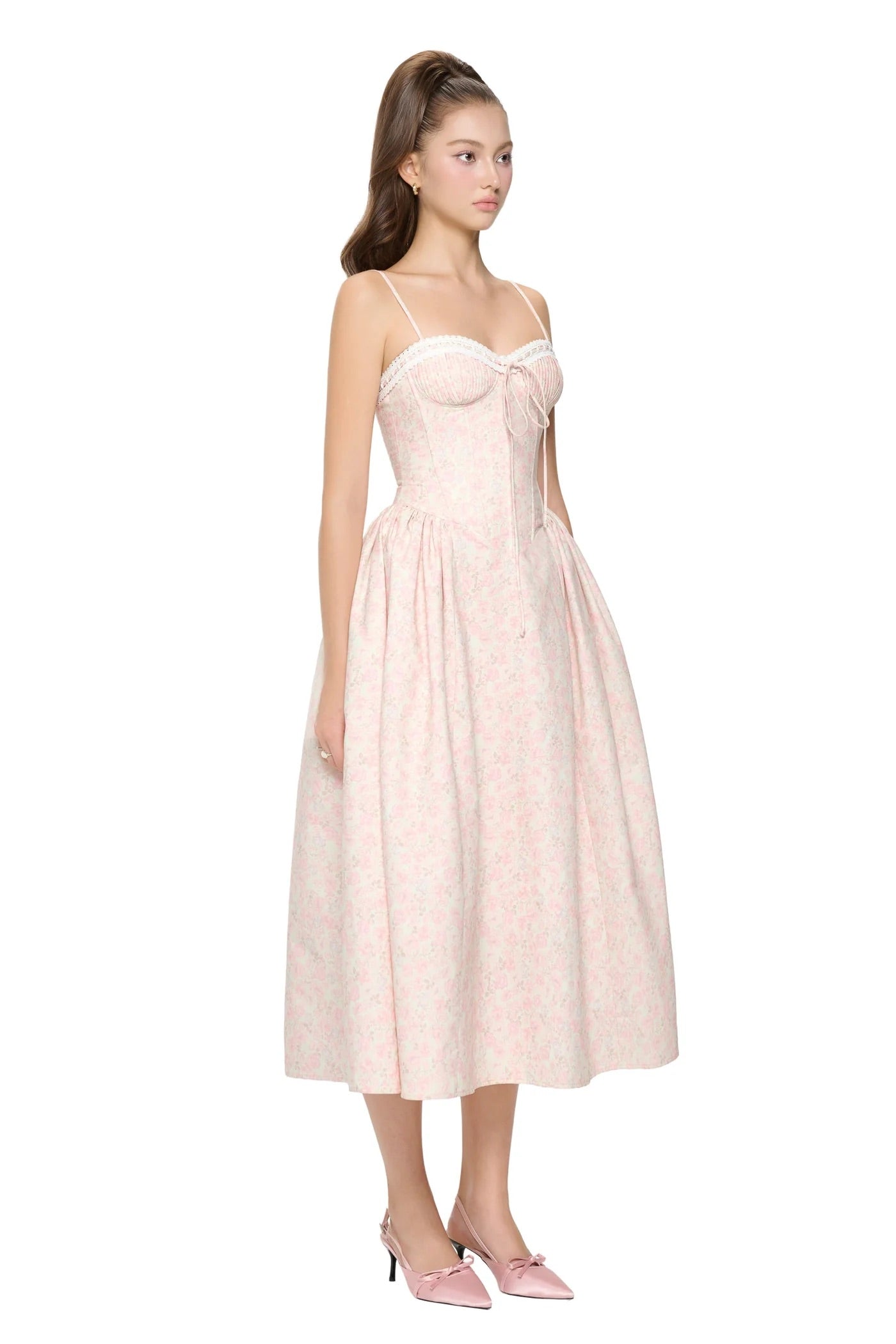 JUBIN Pink Floral Midi Dress