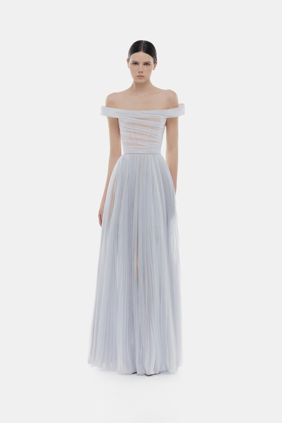 MONTSAND Green Blue Purple Violet Off-shoulder Maxi Dress