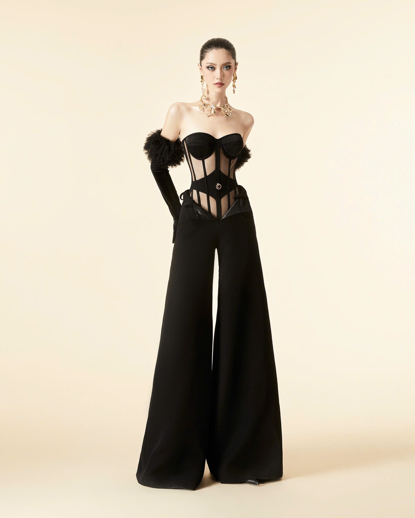 MAEL FEMME BLACK WHITE CASSIE JUMPSUIT TOP