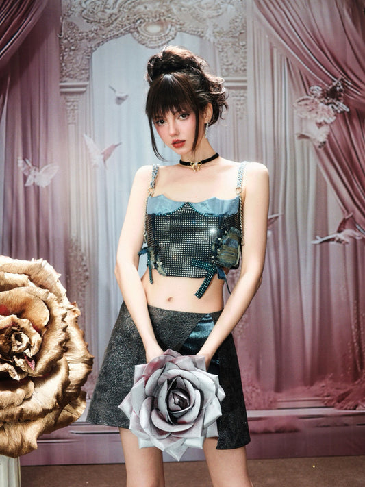 Chengchengling Blue Denim Top& Skirt