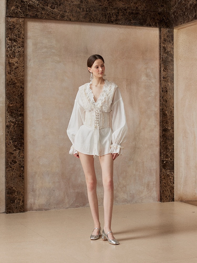 Fa sogno White Shirt Mini Dress & Waist Seal