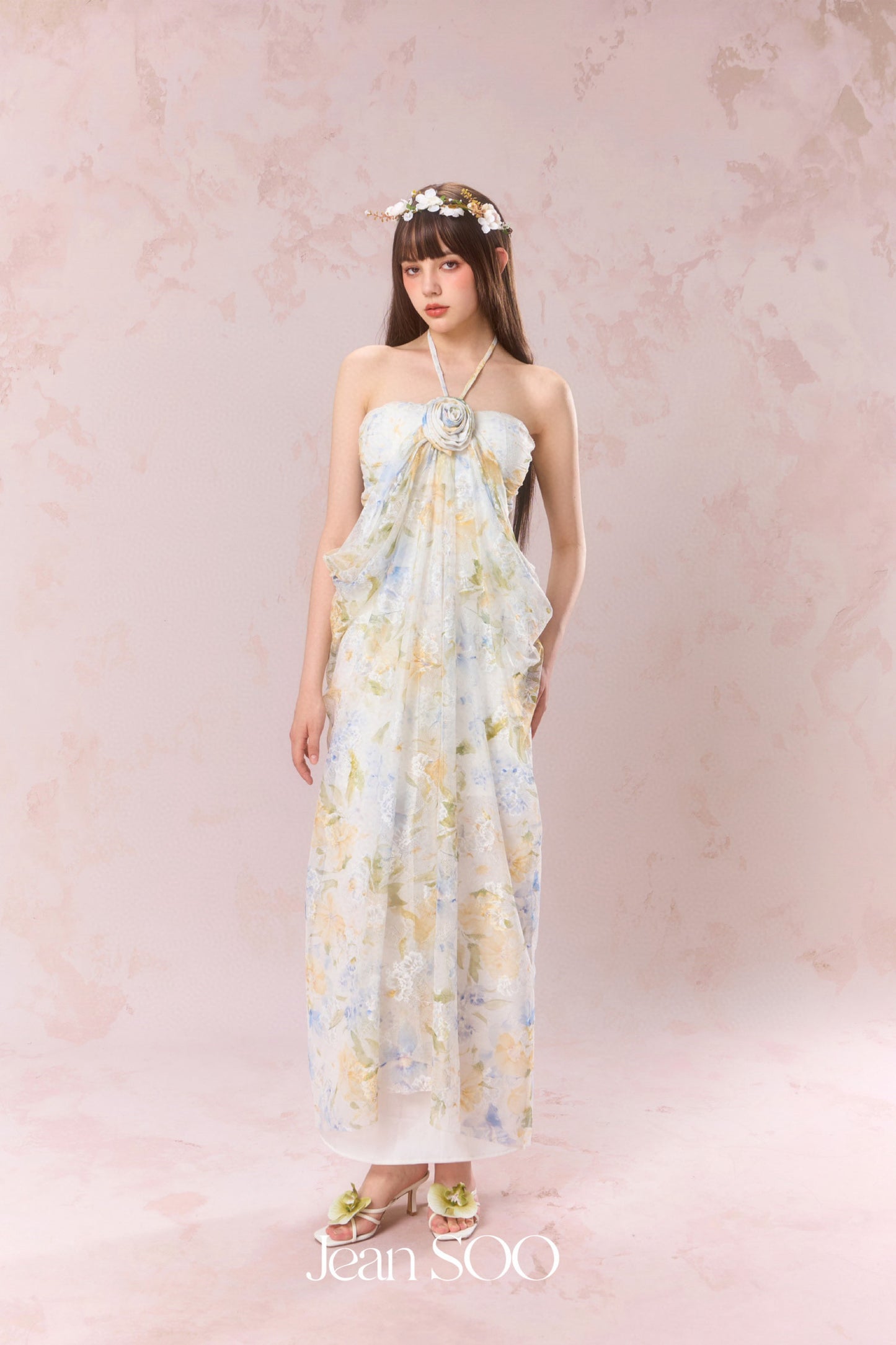 JEAN SOO Lace Printed Sheath Maxi Dress