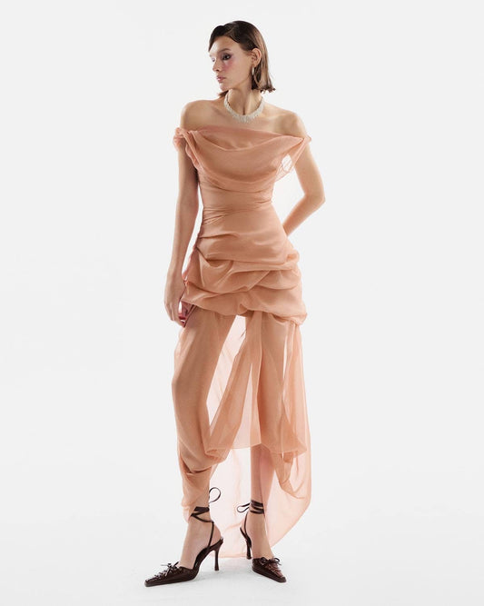 Musthave Caramel Draped Mullet Midi Dress