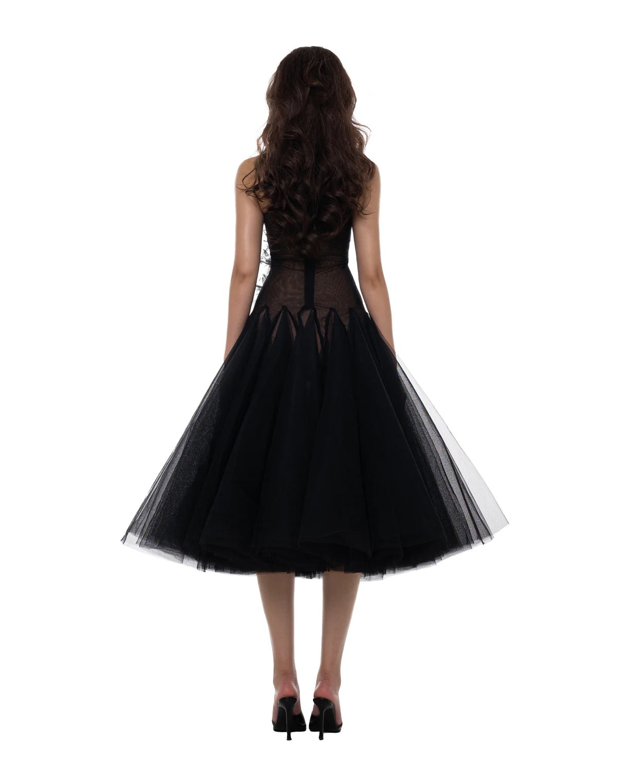 HUELLEY ROSE Black Fae Midi Dress