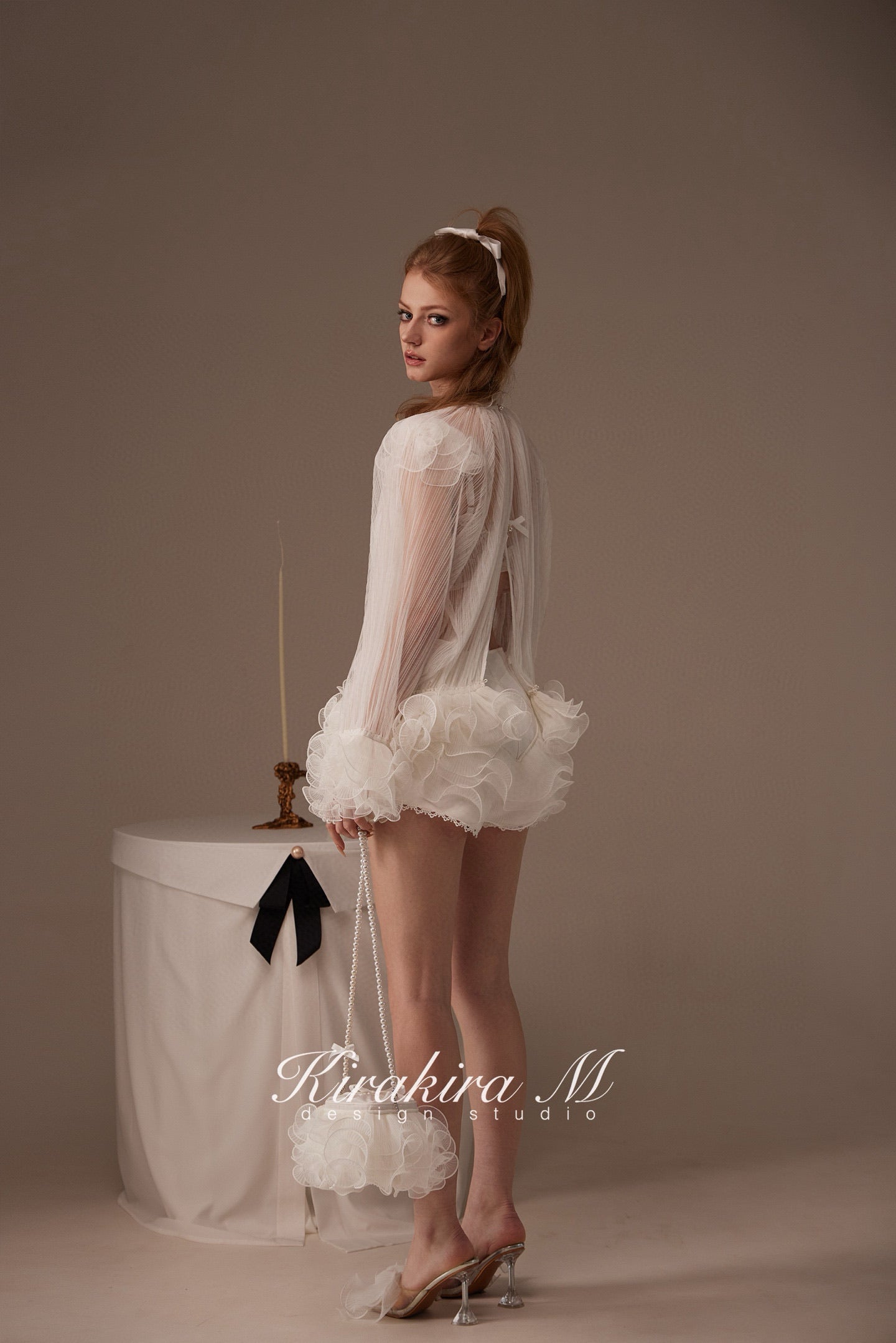 Kirakira M White Lace Blouse & Lace Low Rise Pants