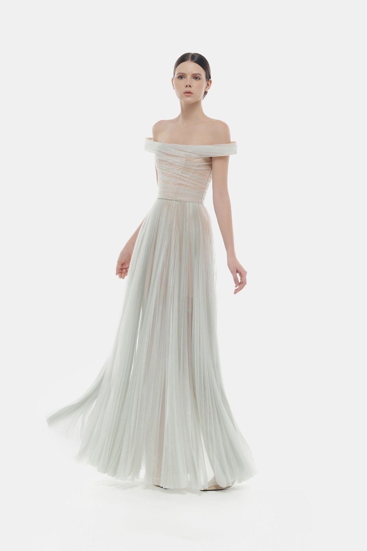 MONTSAND Green Blue Purple Violet Off-shoulder Maxi Dress