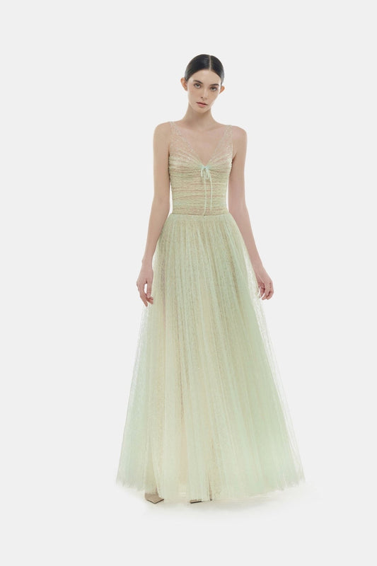 MONTSAND Green Violet Drapped Maxi Dress