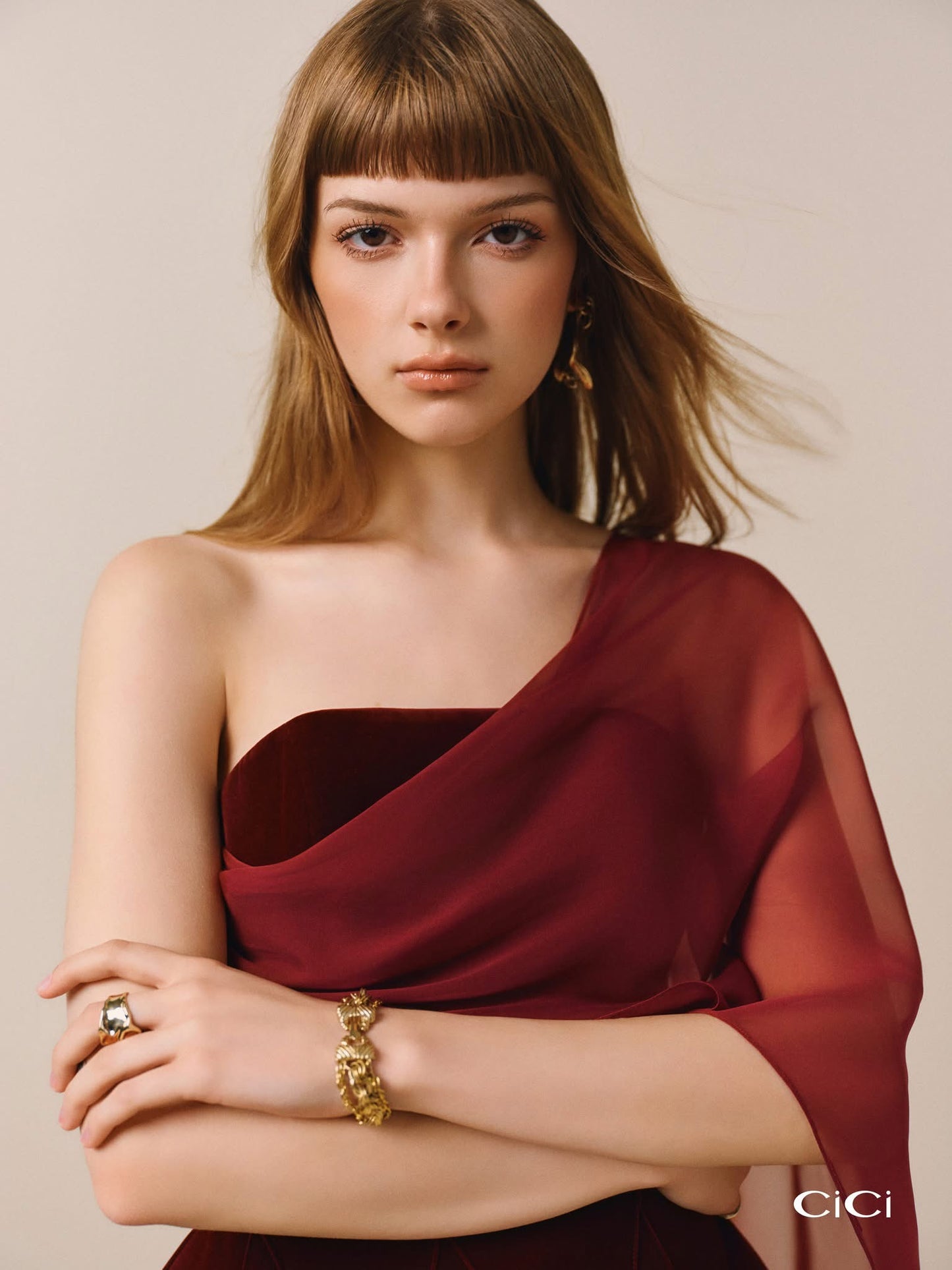 CICI RED & BLACK SCARLOTTE Velvet Midi Dress with Sheer Overlay