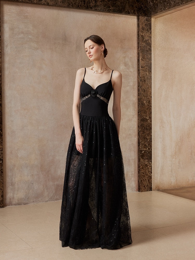 Fa sogno Black Rosy Maxi Dress