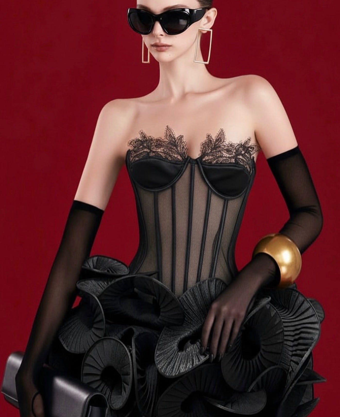 MAEL FEMME Black Lace Mini Dress