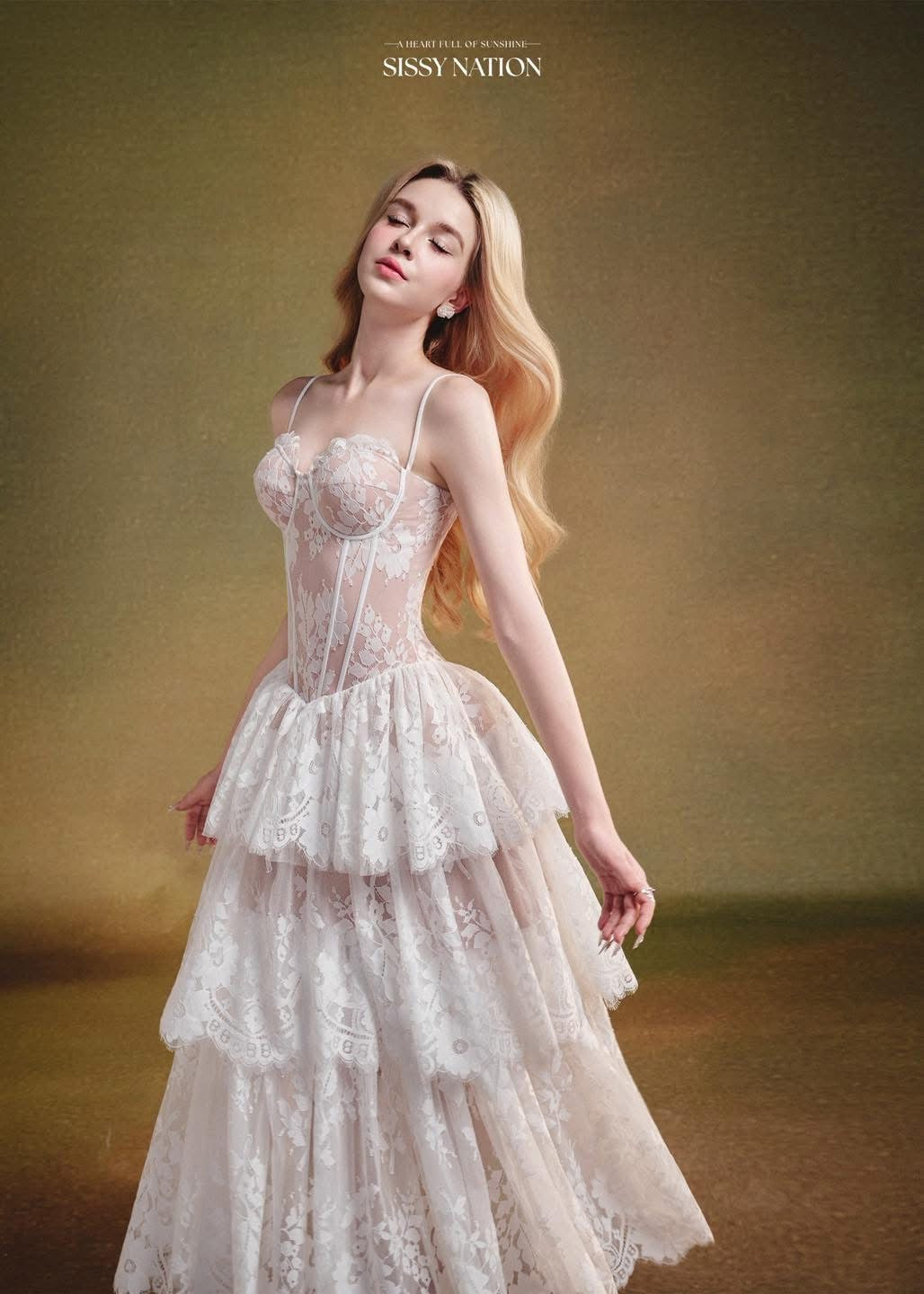 SISSY.NATION White The Feathers Corset Midi Dress