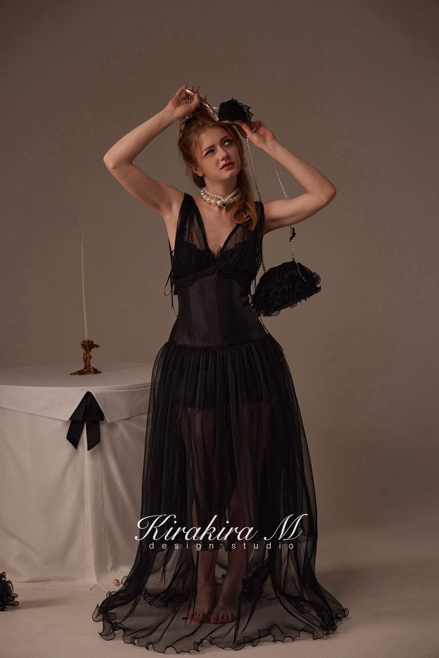 Kirakira M Black V- neck Maxi Dress