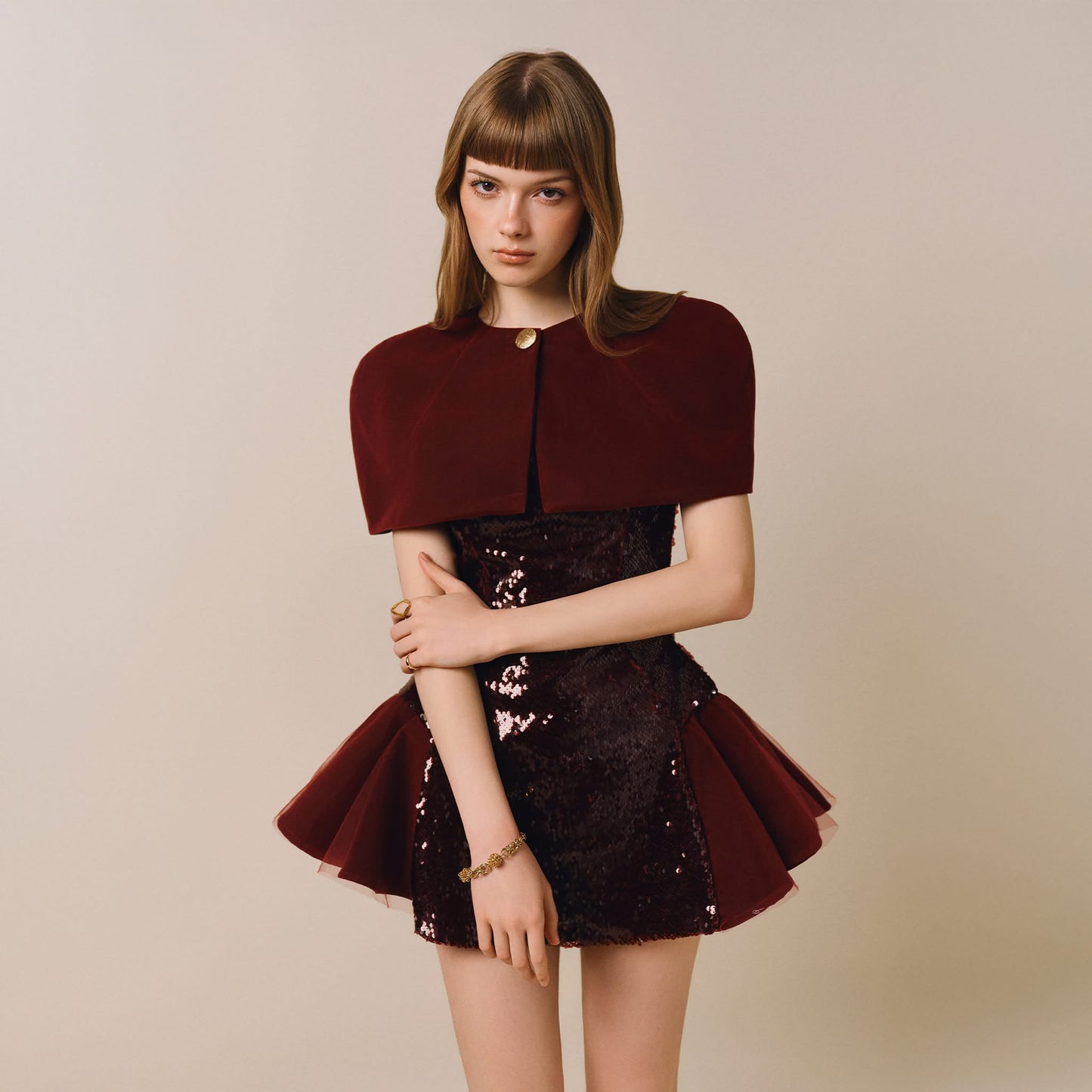 CICI RED SCARLETTE Sequin Mini Dress & Cape