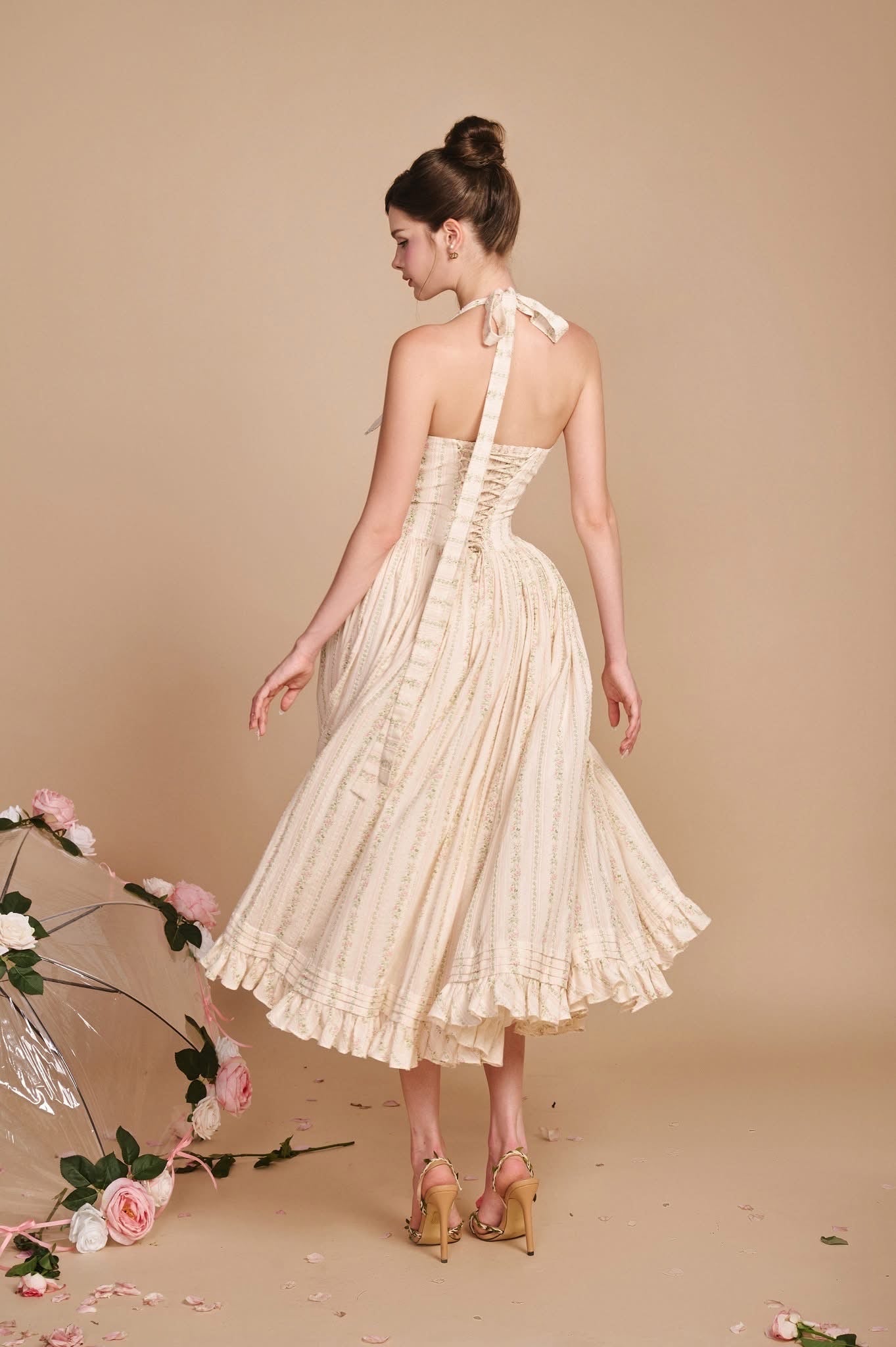 SISSY NATION Sweet Elegant Fairycore White Secret Garden Corset Midi Dress