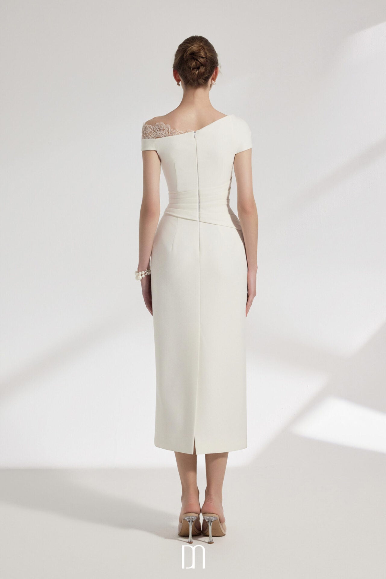 White Elysian Lace Asymmetric Midi Dress