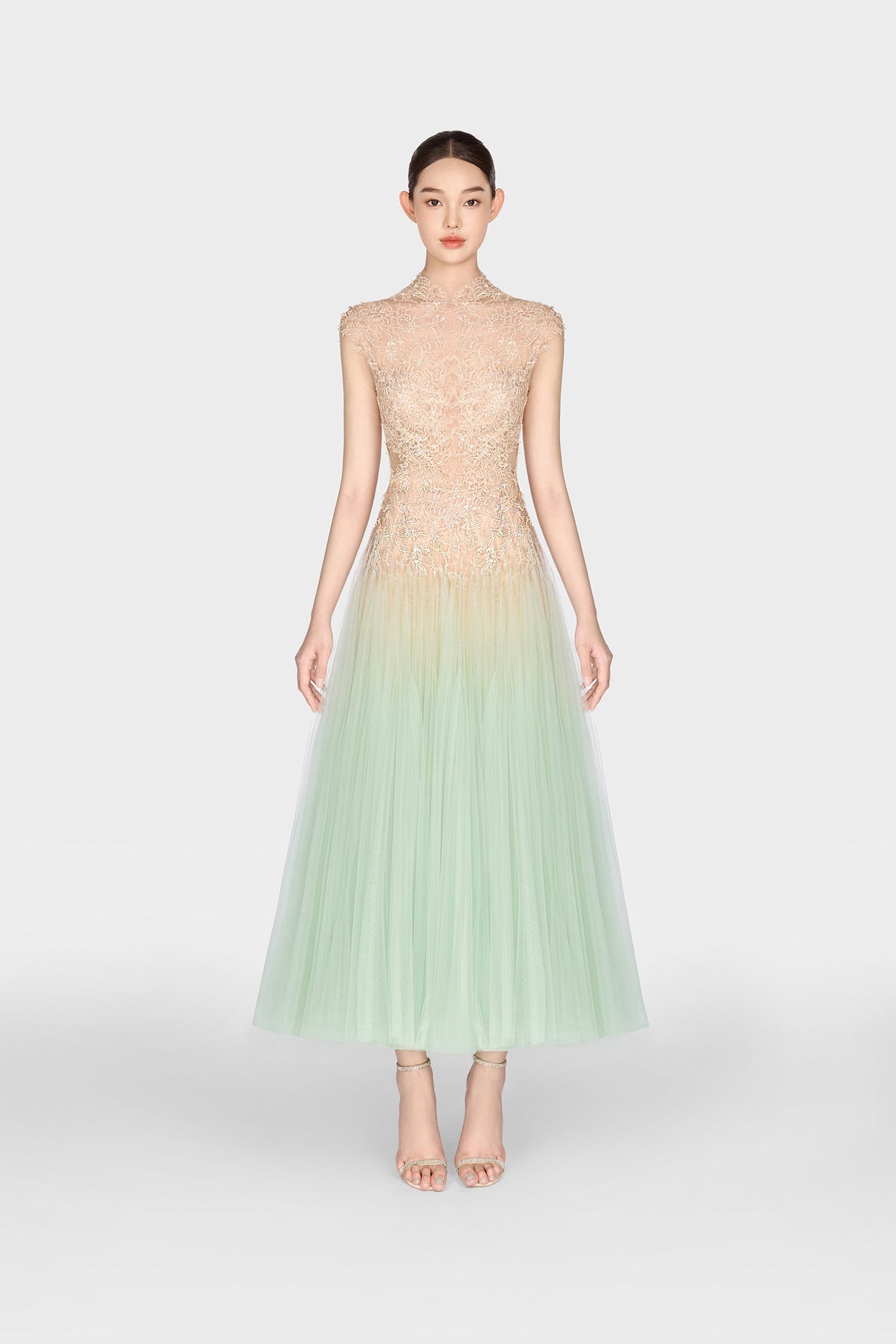 MONTSAND Blue Ombré Cut-Out Lace Midi Dress