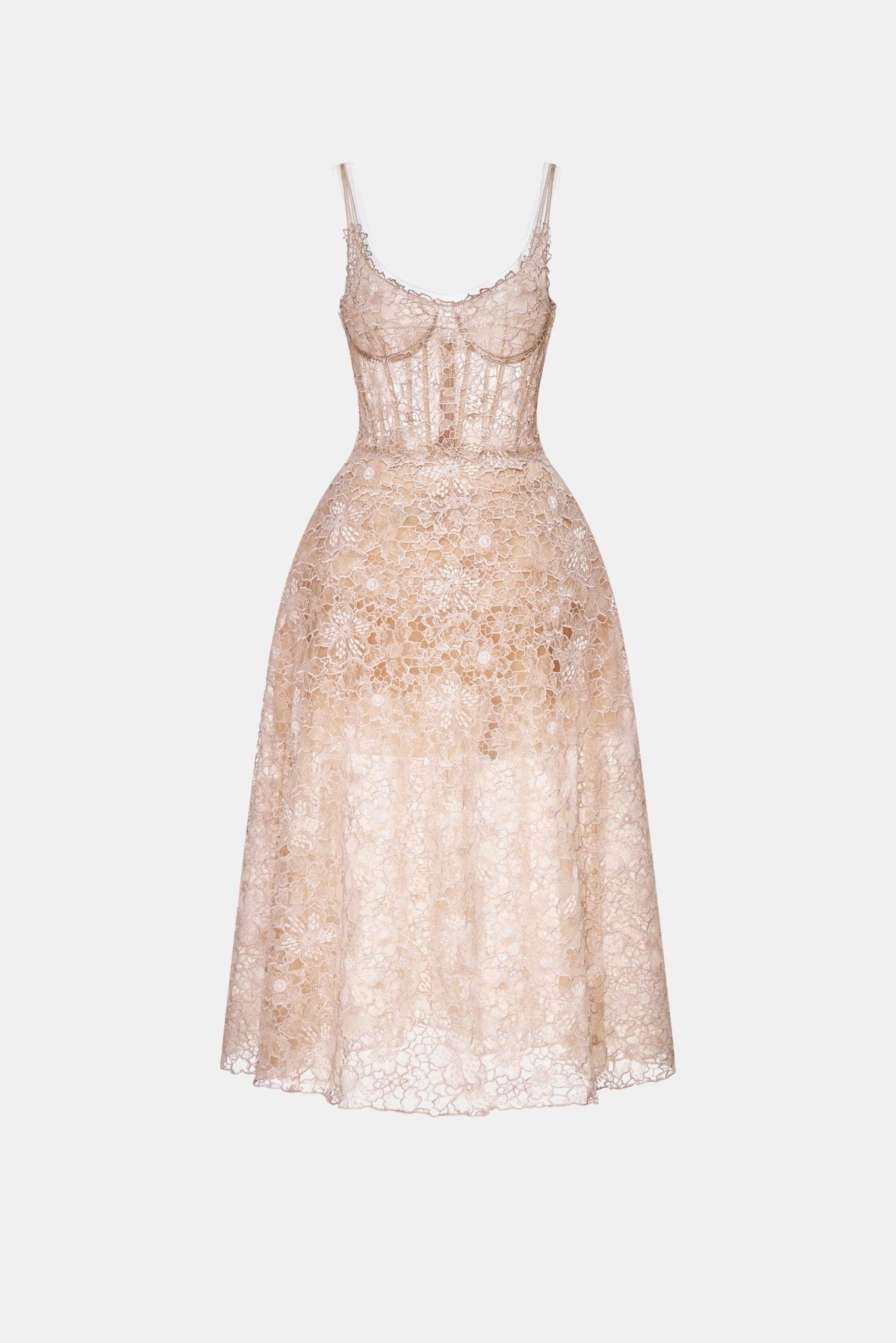 MONTSAND Nude Flower Lace Midi Dress