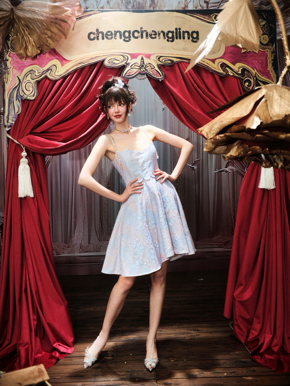 Chengchengling Blue Lace Mini Dress