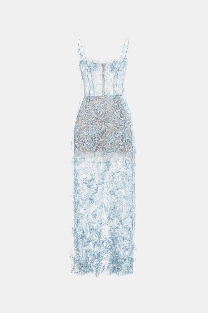 MONTSAND Purple Beaded Lace Pencil Dress