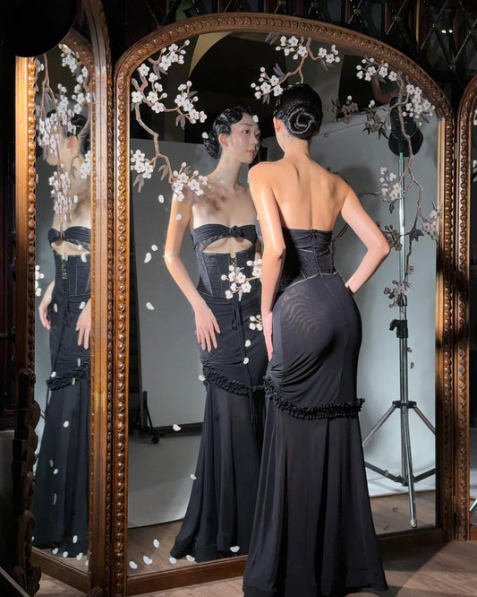 HUELLEY ROSE Yellow & Black Maxi dress