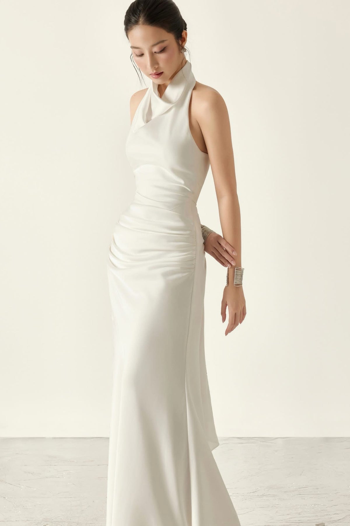White Eleanor Backless Fishtail Maxi Dress