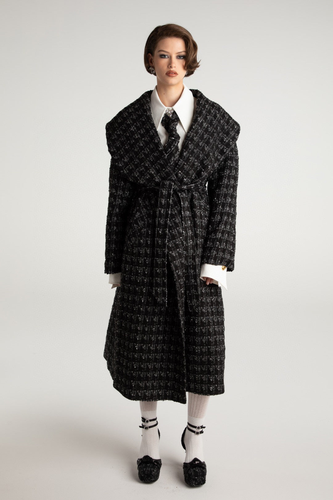 Nana Jacqueline black Plaid lapel coat