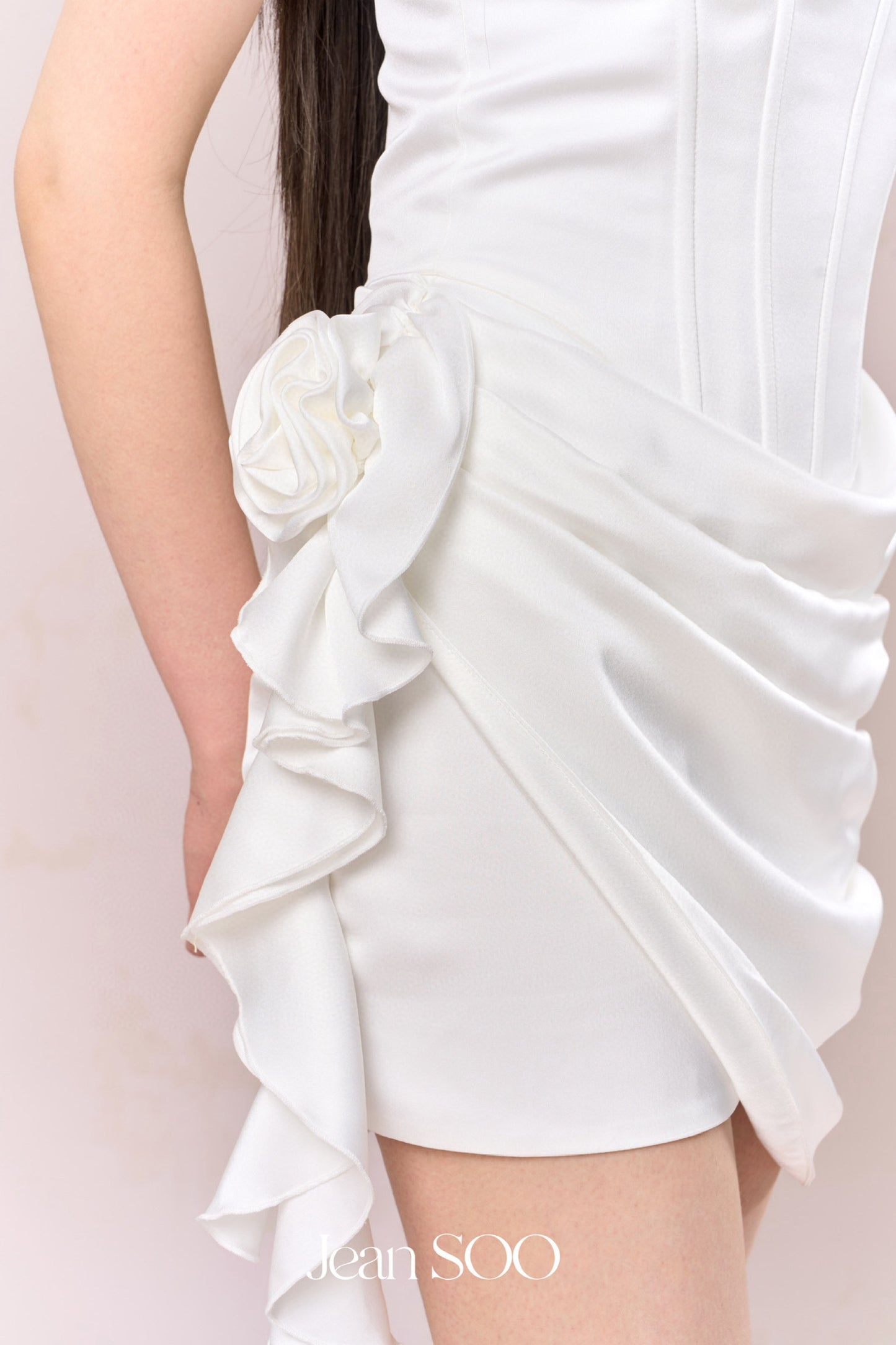 JEAN SOO White Fishbone Waist Slimming Fluttering Mini Dress