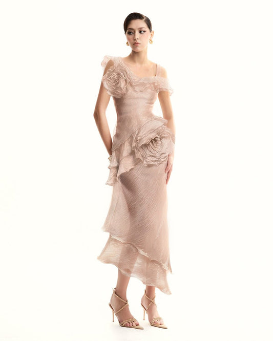 Musthave Nude Floral Wrap Midi Dress