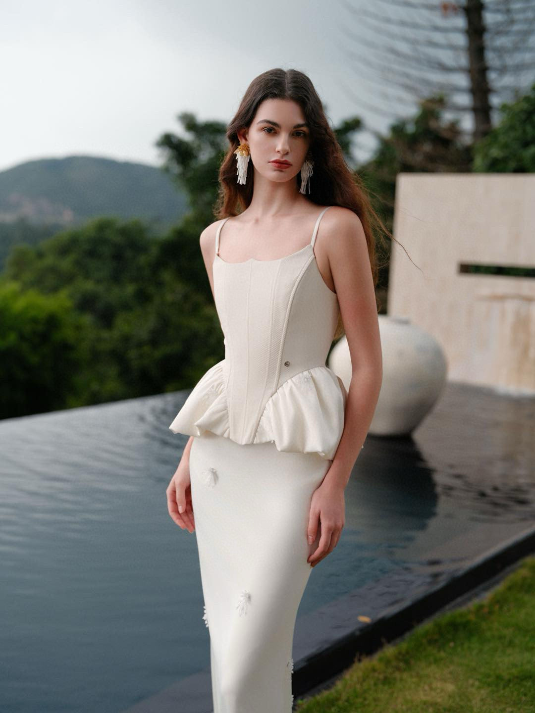 SHEERLUCK White Zali Satin Set Satin Top& Skirt