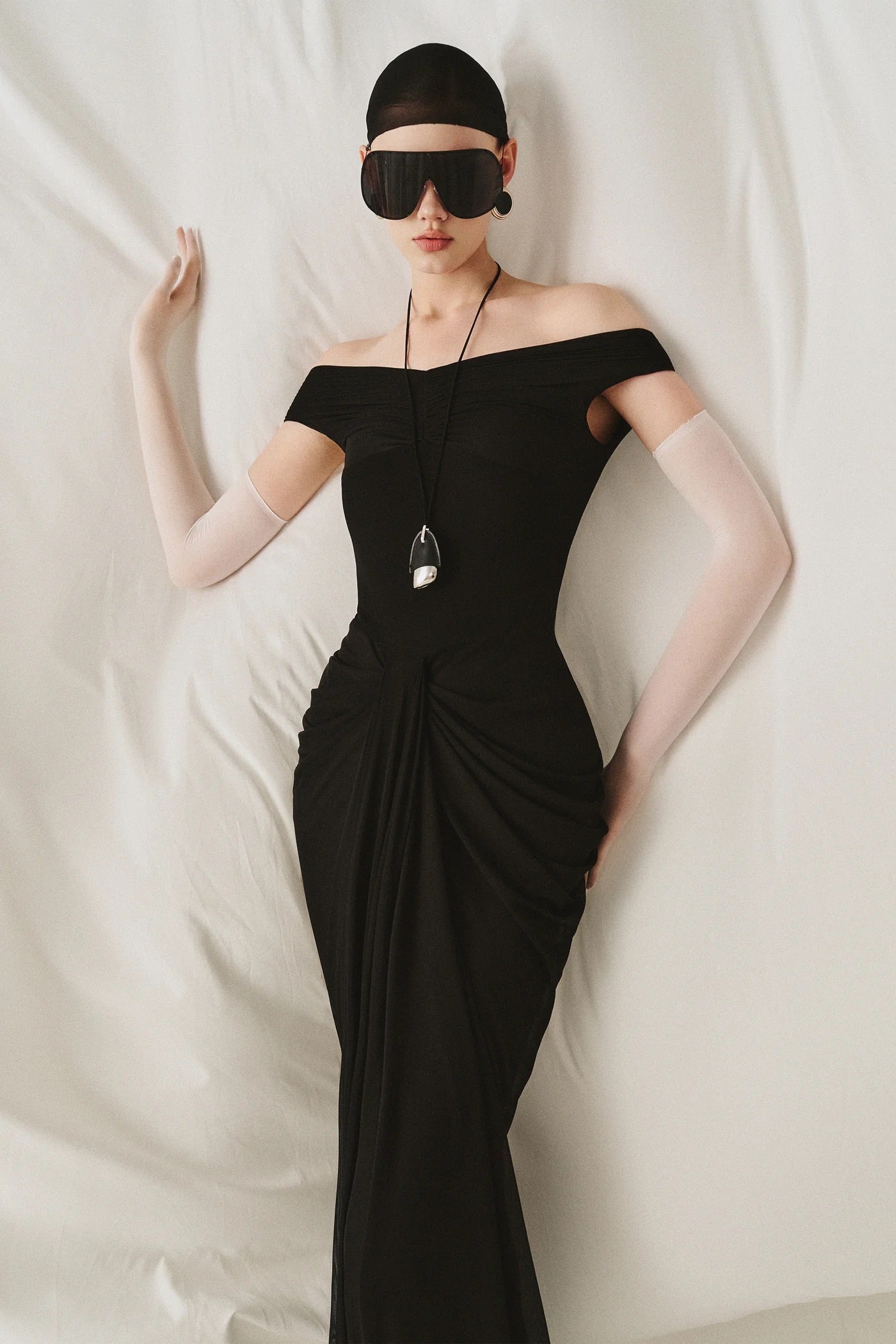 Black Off-shoulder Noctira Maxi Dress