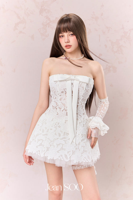 JEAN SOO White Hollow Out Lace Embroidery Mini Dress