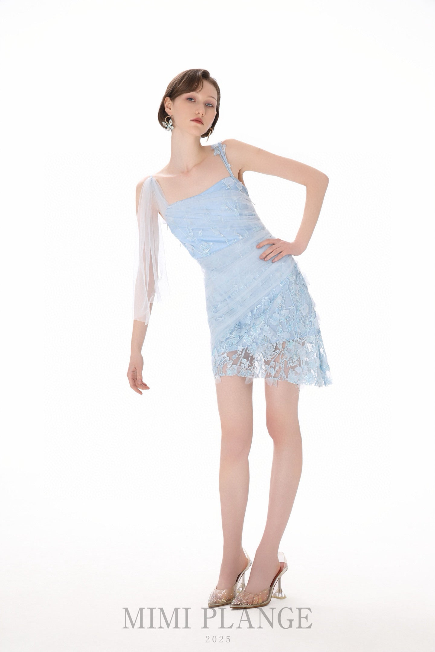 MIMI PLANGE Blue Lace Mini Dress